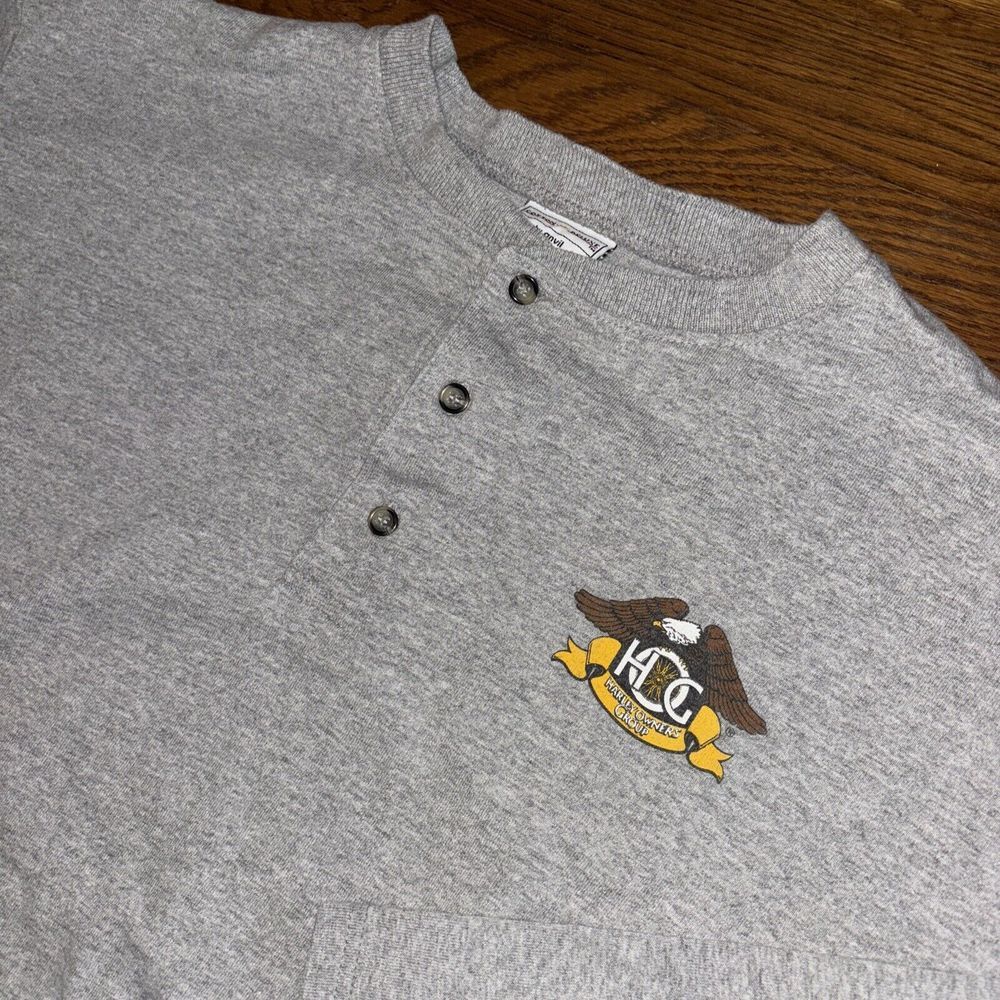 VTG HOG Harley‎ Davidson Owners Group Capitol City WV Mens Large Henley Gray Y2K